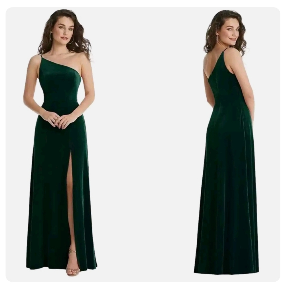 AFTER SIX Lux Velvet One Shoulder Formal Maxi Dress in Evergreen